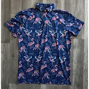 Birdie Boss Golf Polo Shirt Medium Blue Flamingo Fairway Golfing Performance